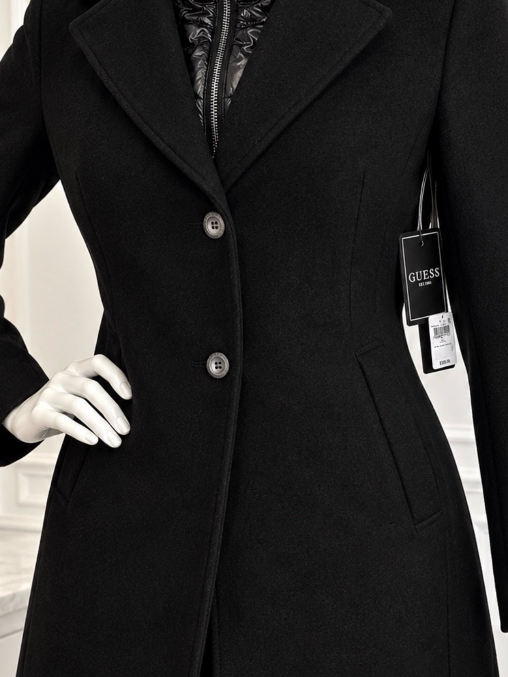 Guess Modern Black Women's Tailored whole Trench Coat with Quilted Zip Insert